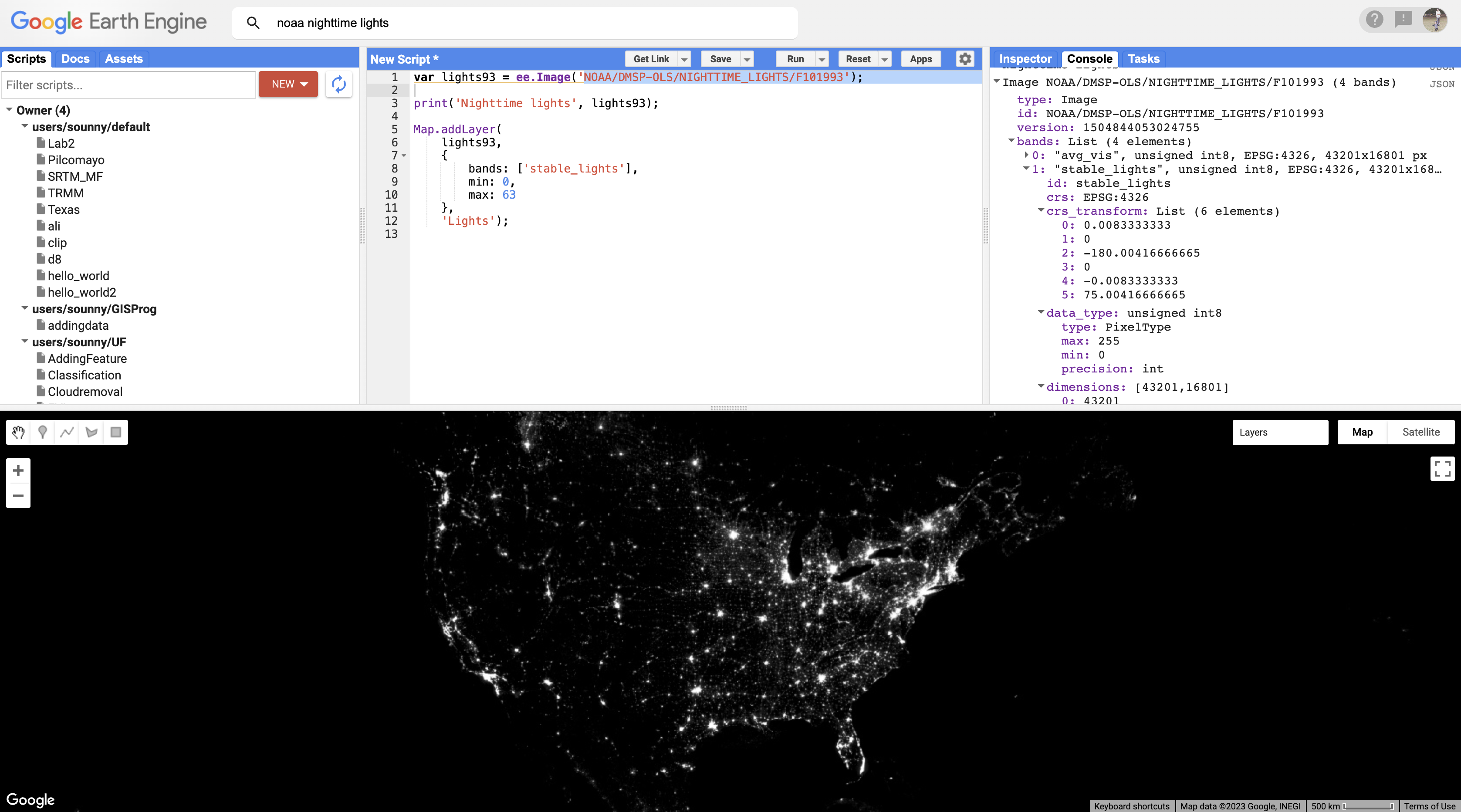 Results of nighttime lights code